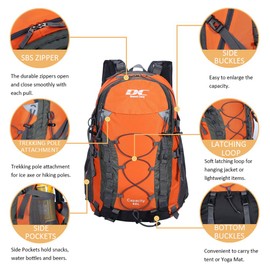 Diamond Candy Waterproof Hiking Backpack for Men and Women, Lightweight Day Pack for Travel Camping, Orange, 40L