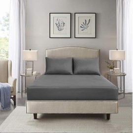 HADI LONDON Microfiber Deep Fitted Sheets 40cm - King Size, Super King, Double, Single Bed Sheets | Ultra Soft & Durable Bedding Set - Fit for All Beds (Grey, King)