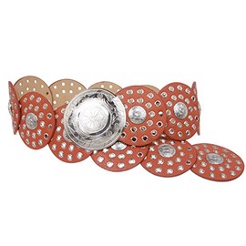 Women's 3 1/2" (90 mm) Wide Boho Disc Concho Leather Belt, Orange | xxl - 51" (129 cm) end-to-end