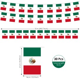 AhfuLife Mexico Flag Bunting for Party Decorations, 30pcs Mexico Flags Bunting Double Sided Fabric Flags for National Day Football Rugby Fan Party Decorations (Mexico, 14 x 21 cm - 1 Pcs)