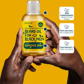 Beard Oil for Black Men with Sensitive Skin - Beard Conditioner, Softener & Moisturizer for Black Men - Made with Vitamin E & Grapeseed Oil, Unscented, Natural & Organic, Doesn’t Clog Pores 2oz
