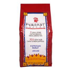 Puroast Low Acid Ground Coffee, Espresso Roast, High Antioxidant, 2.2 Pound Bag, 1000 Gram