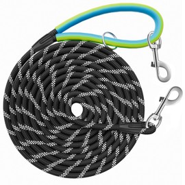 Aystkniet Recall Lead, Strong Dog Lead 15 m with 2 Swivel Hooks, Reflective Threads and Soft Rubber Handle, Training Lead for Small, Medium and Large Dogs, Running Lead for Large Dogs up to 100 kg
