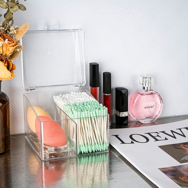 Linkidea Transparent Qtip Holder with Lid and Removable Beauty Egg