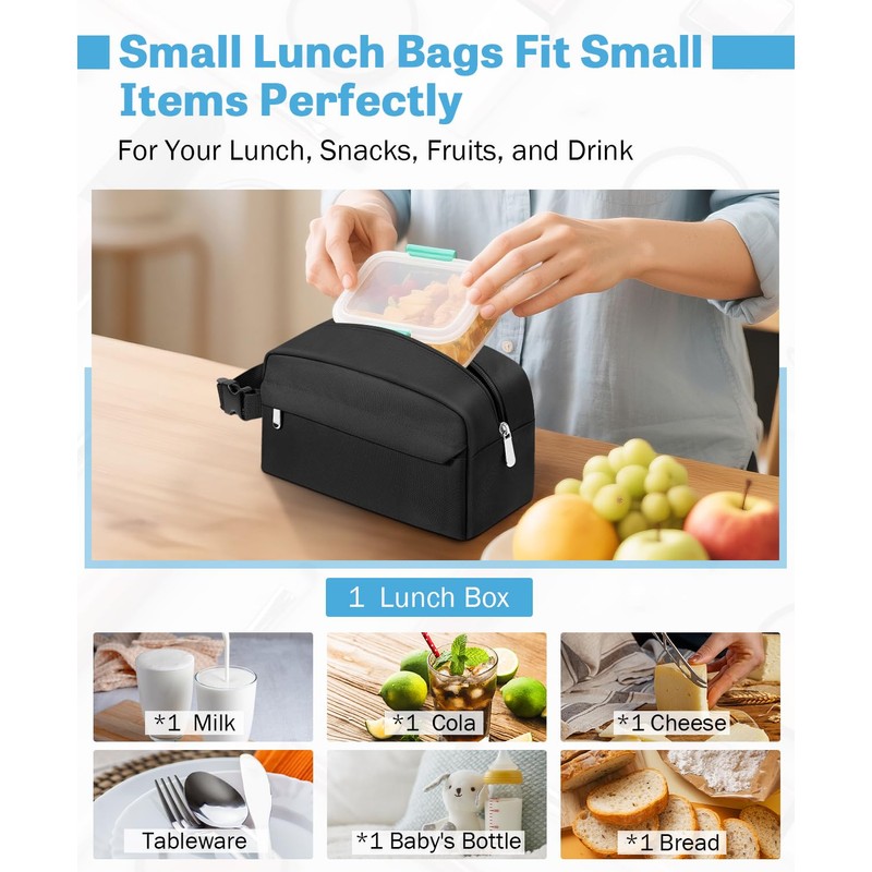 Neverwhy Small Insulated Snack Bag Lunch Box,Collapsible Reusable Small Lunch