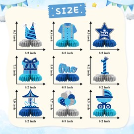 INNORU Boy 1st Birthday Table Honeycomb Centerpieces, One Birthday Party 3D Honeycomb Table Toppers Baby Shower Party Table Decorations Baby Boy Birthday Favor Photo Booth Props 9 PCS