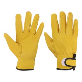 MECCANIXITY Goatskin Leather Work Gloves with Hook and Loop, Driver Gloves Garden Glove for Driving, Gardening, Welding, Construction, Yellow, XL, Pair of 2