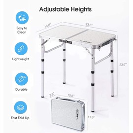 YUFIFAIRY Small Folding Table Portable, 24''L x16''W Foldable Camp Table with 3 Adjustable Height, Indoor Outdoor Lightweight Aluminum for Outdoor Cooking Picnic, (3 Heights)