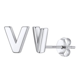 Bridal Earrings Initial V Stud Earrings For Women Sterling Silver