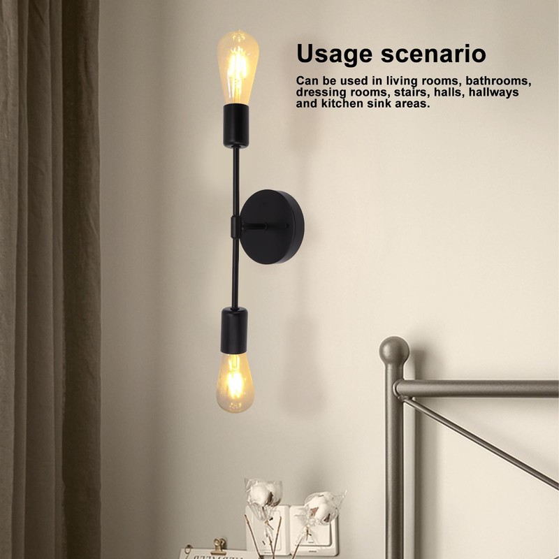 E27 E26 Double Wall Light Base Iron 85‑265V Black Modern