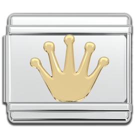 Fablinks Italian Bracelet Charms, gold crown 9mm Stainless Steel Charm Link for Women, Modular Jewelry Links (Gold Crown)