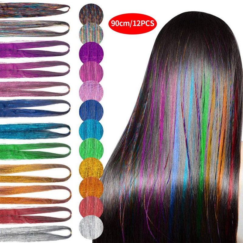 Hair Extensions,12 Color 2400 Silk Hair Tinsel,Bedazzler Kit, Suitable For