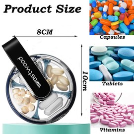 LUCYLANKER Pill Box - 4 Compartment Waterproof Portable High End Quality Pill Box, Compact Multipurpose Travel Pill Box for Vitamins, Fish Oil, Supplements, Medicines (Black)