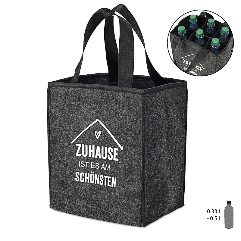 Cepewa Bottle Carrier Made of Felt Anthracite for 6 Bottles