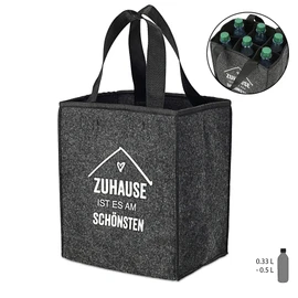 Cepewa Bottle Carrier Made of Felt Anthracite for 6 Bottles with Saying 'Zuhause ist es am schönsten' Bottle Basket Carry Bag Men's Handbag (1 x Bottle Carrier Felt Anthracite)