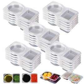 WEELOO Double Compartment Seasoning Container with Lid, 25PCS Double Compartment Transparent Integrated Sauce Box, Reusable Small Seasoning Cup, Sauce Seasoning Container