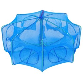 Jaula de Red de Pesca Cuadrada Plegable Azul para Camarones y Peces
