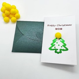 InnobyJoy Special Happy Christmas Card for Mom, Mom Christmas Pom Pom Card, Foil Merry Xmas Card for Mommy