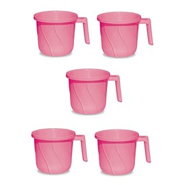 VAKRATUNDA KITCHENWARES Tazas de plástico de alta calidad sin BPA para baño, taza de baño, diseño de rayas, taza de camping Dabba, capacidad de 50 onzas (rosa, 5)