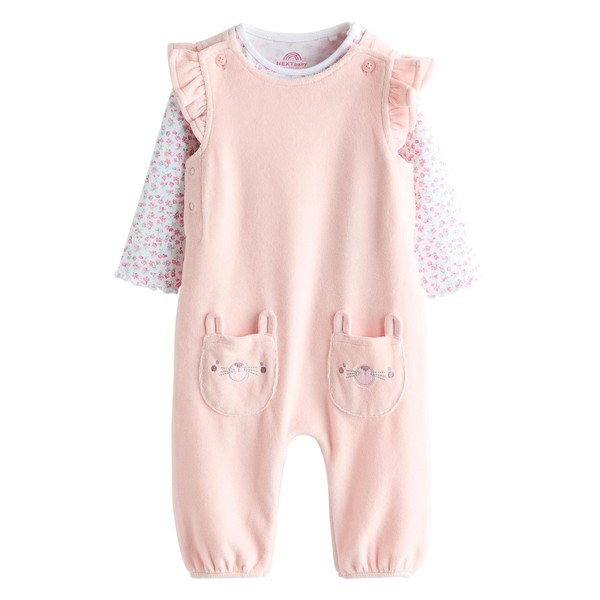 NEXT Baby Dungarees and Long Sleeve Bodysuit Set, pink