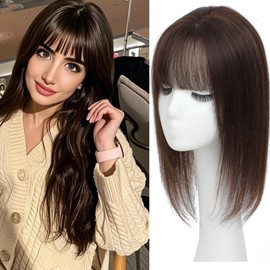 Hair Toppers for Women Real Human Hair， 360°3D Topper for Women with Thinning Crown Wispy Clip in Bangs Breathable Hand Tied Craft Big Coverage Hairpieces (Mocha, 16 Inch-3D-Wispy)