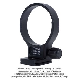 iShoot CNC Metal Tripod Mount Ring Lens Collar Compatible with Nikon Nikkor Z 24-120mm F4 S Lens, Lens Support Holder Bracket Bottom is Arca-Swiss Fit Quick Release Plate Dovetail Groove