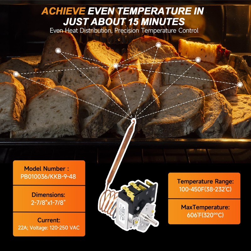 PB010036 Thermostat Compatible with Viking, Awoco Range Bake/Broil/Oven, Replace KKB-9-48,