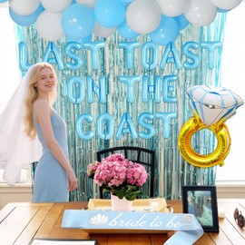 JeVenis Luxury Last Toast On The Coast Balloons Coastal Bachelorette Decor Curtain Blue Bride to Be Sash Veil forParty Supplies Something Blue Bridal Shower Gift