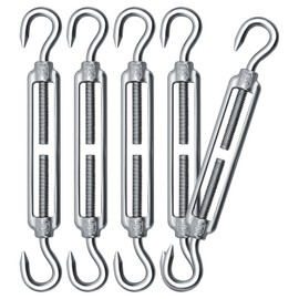 Hook & Hook Turnbuckles Twours 304 Stainless Steel Heavy Duty Turnbuckle Wire Rope Cable Tensioner Adjustable C to C Turnbuckle for Shade Sail (3/16" (M5) - 5PCS)