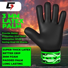 GLOVIX Kids Goalkeeper Gloves for Boys & Girls–Junior Football Goalie Gloves with Super Grip Latex Palm, Breathable Mesh & Secure Wrist Strap–Youth Soccer Gloves for Training & Matches (Green, 4)