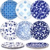Sunnychicc 12 Pcs Melamine Platter 8 Inch Blue and White