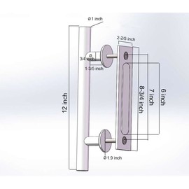 goldenwarm 12 in Sliding Barn Door Handle and Flush Pull Set-7 Inch Hole Centers Brushed Nickel Heavy Duty Hardware Stainless Steel, 1 Pack