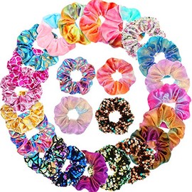 20 Piezas Scrunchies Metálicos Brillantes para Cabello Lentejuelas Arcoíris Lazos para Cabello Cuerdas Bandas Elásticas para Cabello de Colores de Sir