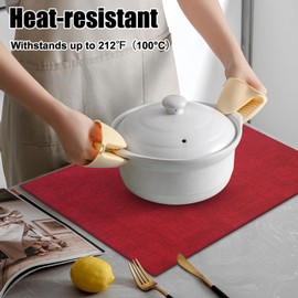 Homaxy Faux Leather Heat Resistant Placemats for Dining Table Set of 4, Waterproof Wipeable Washable PU Table Mats, Easy to Clean Anti-Slip Place Mats, 11.8" x 17", Red