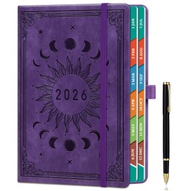 ZXHQ A5 Diary 2026 Day Per Page from Jan to Dec, 2026 Diary Page a Day Daily Planner with Monthly Overviews, UK Holiday, Colorful Tabs, Pen Set and Inner Pocket, 5.9" × 8.5"- Purple