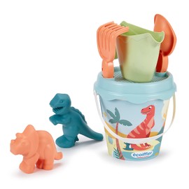Ecoiffier Seau Garni décor 462 - Bucket Filled with Dino Decor 17 cm 2 Sand Moulds - Beach Game for Children - from 18 Months - Origin France, Multicoloured