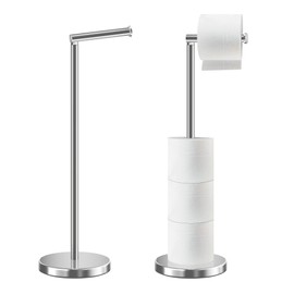 HOMEZI HOMEZI Toilet Roll Holder Free Standing with HEAVY BASE, Premium Toilet Roll Stand, Stainless Steel loo roll holder for Bathroom 2 in 1 Holder and Storage for 5 Rolls - Chrome