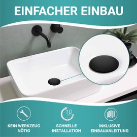 Engelbach Drain Fitting Sink without Overflow - Pop-Up Drain Fitting Including 4 Seals - Drain Valve Sink with Video - Universal Drain Valve for Washbasin of All Types - Matt Black
