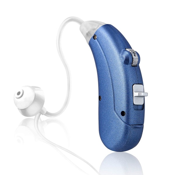 Hearing Amplifier for Seniors Adults Noise-Cancelling - Ear Digital Personal Sound Amplifier Devices with Replacement Slim Sound Tubes Fit Either Ear 1 Unit (Blue,right pre-assembled)