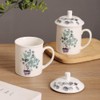 Porlien Porcelain Mugs Set of 2 with Lids, Green Plants