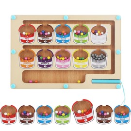 Cawtiuly Magnetic Color and Number Maze, Montessori Fine Motor Skills Toys for Boys Girls 3+, Wooden Color Matching Learning Counting Puzzle Board Games (Colorful Bucket)