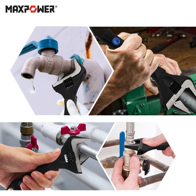 MAXPOWER 10 inch Adjustable Wrench, Wide Jaw Capacity 2 inch