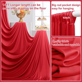 10ftx14ft Red Backdrop Curtains for Wedding-Wrinkle Free Backdrops Curtain Drapes Fabric Decorations Photo Back Drop Cloth for Baby Shower Photography Stage Reception 2Panels 14ft(H) x 5ft(W)