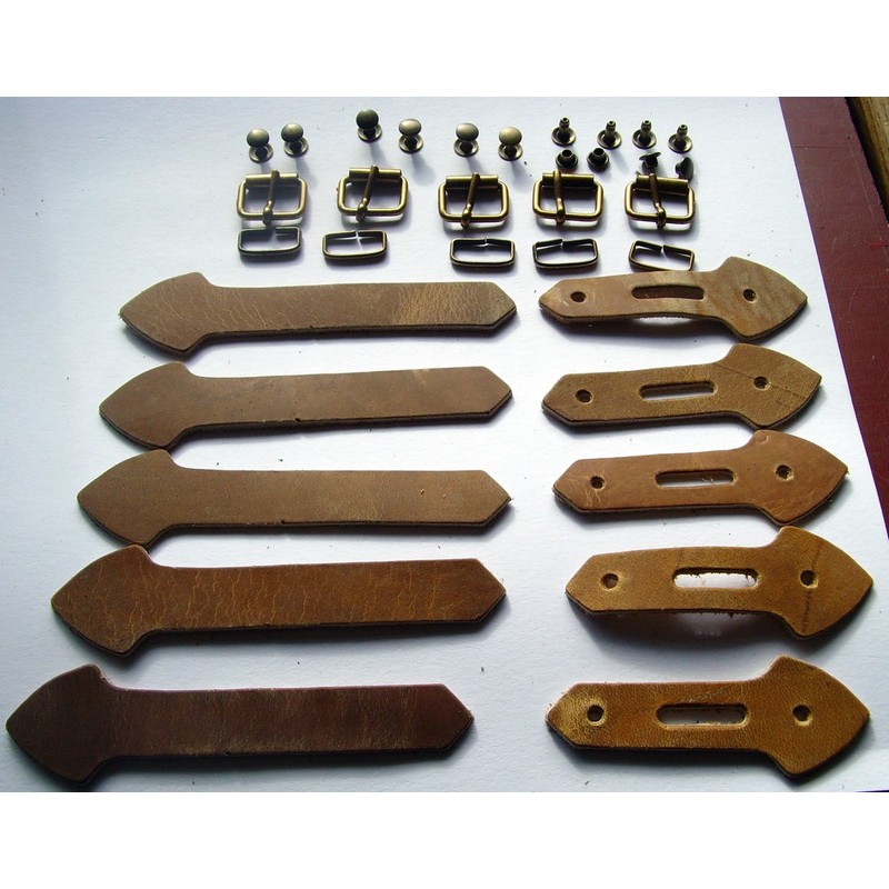 Leather Strap Set with Buckle Brass Rivets 5 Pack for