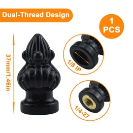 MARRTEUM Antique Brass Lamp Finial Cap Knob Retro Lamp Finial Decoration with Dual-Thread Screw for Lamp Shade, Fit Both 3/8" and 1/4-27, 1 Pack Black