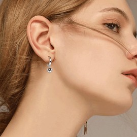 SILBERTALE 925 Sterling Silver Tiny Huggie Earrings Heart Dangle Drop Hoop Earrings for Women