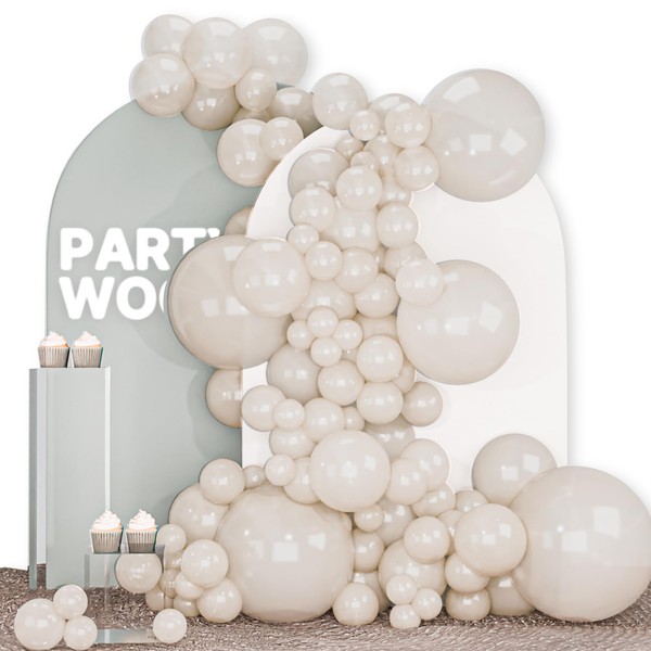 PartyWoo Pearl Beige Balloons 140pcs Different Sizes Pack of 18