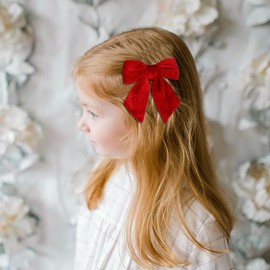 Velvet Hair Bows with Alligator Clips,2PCS Soft Ponytail Knot Bows with Alligator Clips for Toddlers and Little Girls (Red)