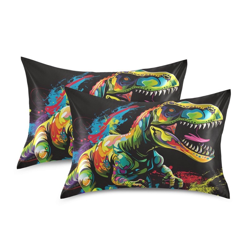 FENOCHE T-rex Dinosaur Tyrannosaurus Watercolor Satin Pillowcase Soft Silky Pillow