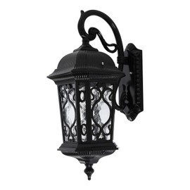 WUPYI Black Outdoor Wall Light Lantern Fixtures,21" H Waterproof Wall-Mount Exterior Wall Sconce with Glass Shade,for House, Garage, Hallway,Patio